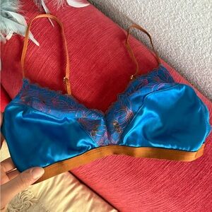 Blue and Brown Lace Trim Bralette